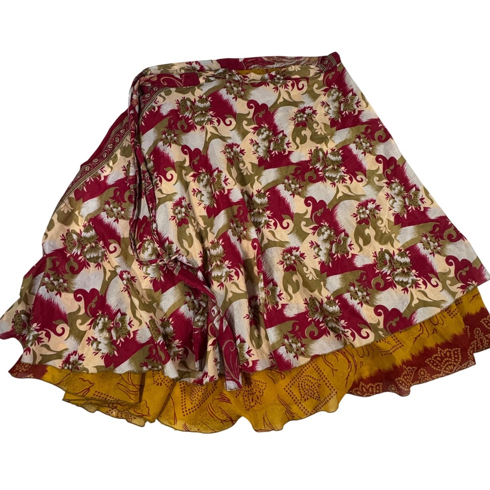 Urban Nomad Earthbound Trading 100% Silk Reversible Maxi Skirt Boho Luxury